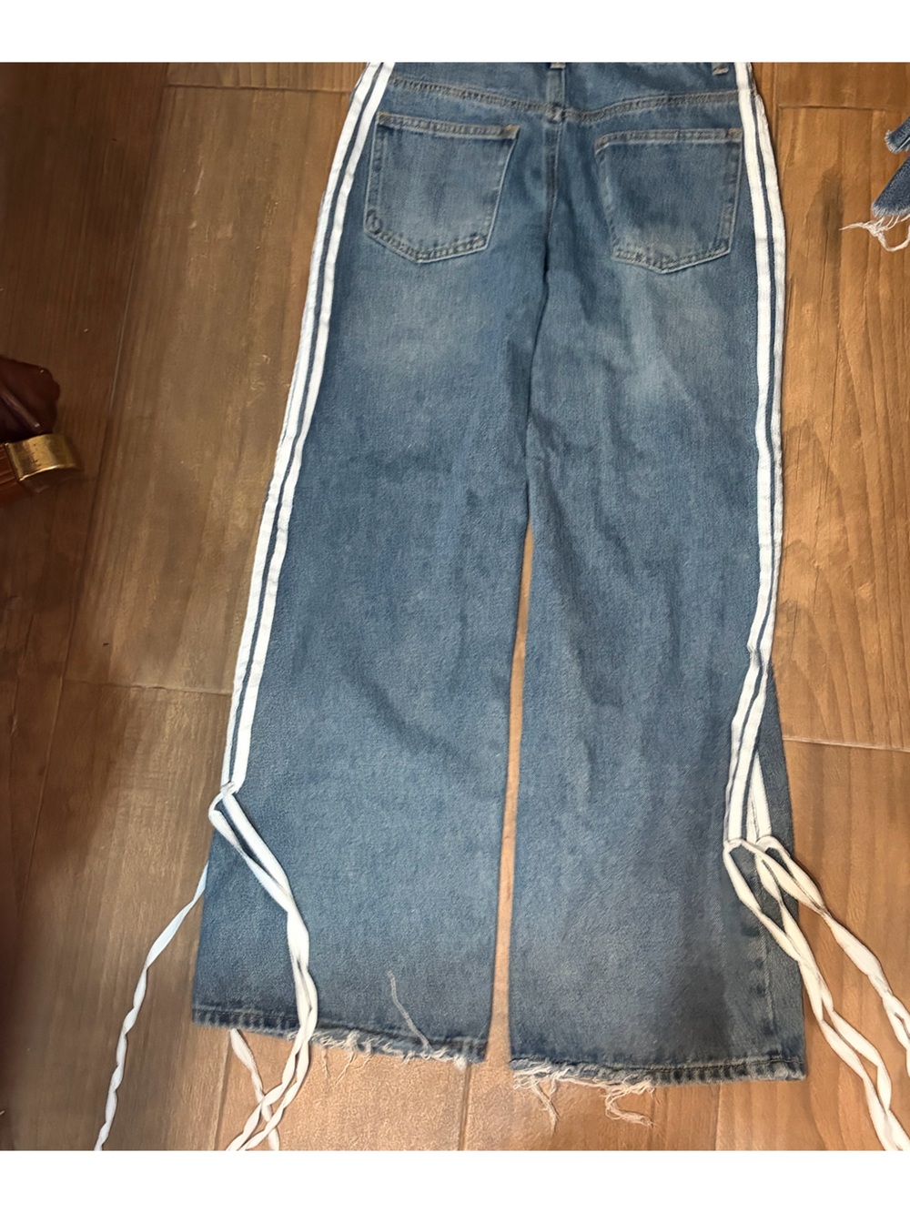 Edikted Light Blue Relaxed Jeans with White Side Stripes